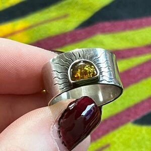 VTG Whimsigoth Celestial Amber Sterling Silver 925 Size 8 1/2 Ring